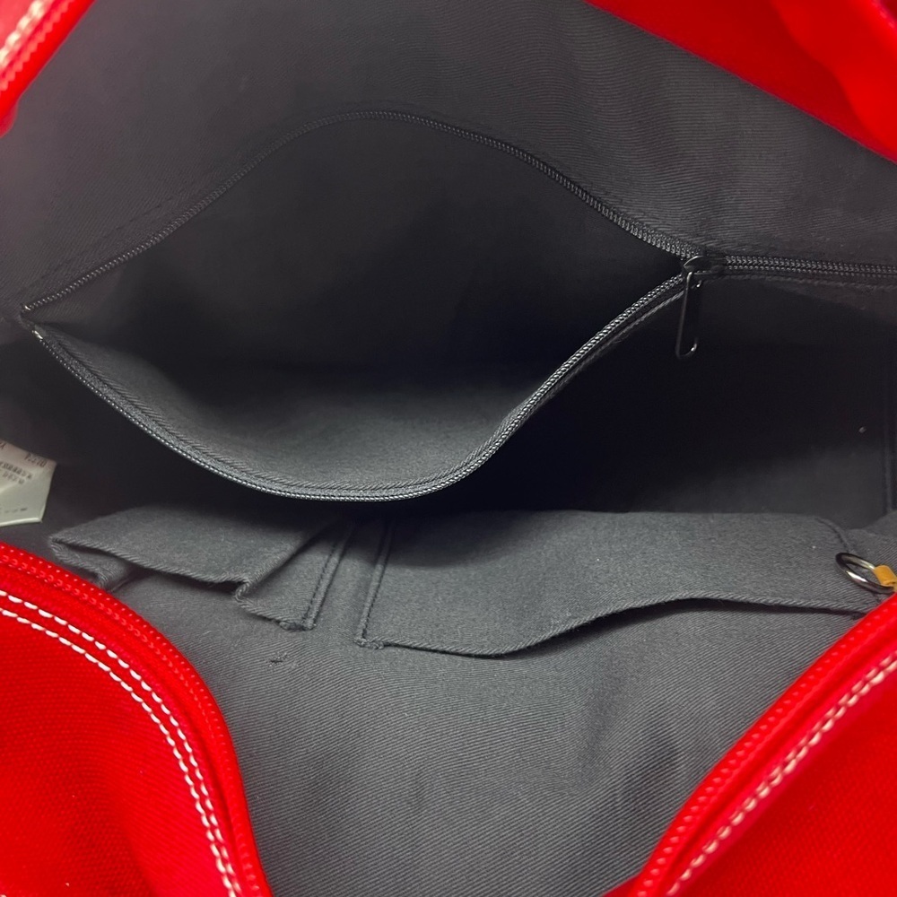 Burberry Red Canvas Tote with Plaid Accents and Top Zipper - Picture 13 of 16